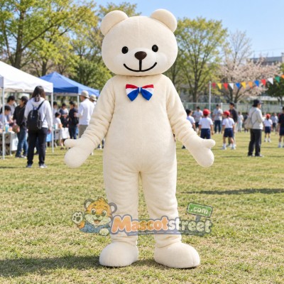 Cream Bear Mascot Costume with Blue Bow Tie Cream Bear Mascot Costume with Blue Bow Tie