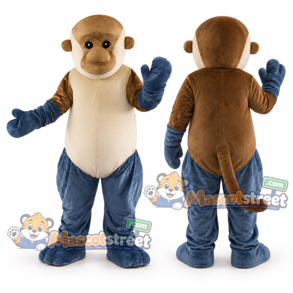 Brown Monkey Mascot Costume with Navy Trousers Brown Monkey Mascot Costume with Navy Trousers