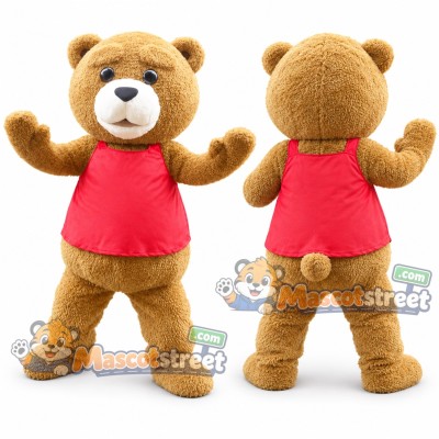 Brown Bear Mascot Costume with Red Vest