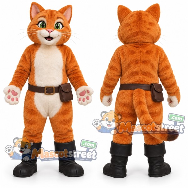 Orange Cat Mascot Costume with Belt and Black Boots