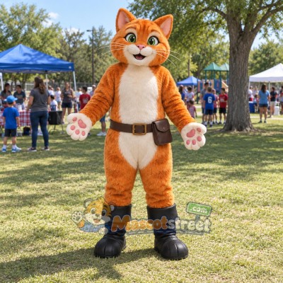 Orange Cat Mascot Costume with Belt and Black Boots