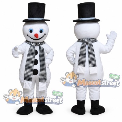 Snowman Mascot Costume with Black Hat and Gray Scarf Snowman Mascot Costume with Black Hat and Gray Scarf