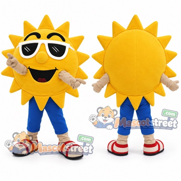 Sun Mascot Costume with Sunglasses and Blue Trousers