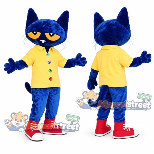 Blue Cat Mascot Costume with Yellow Shirt and Blue Trousers