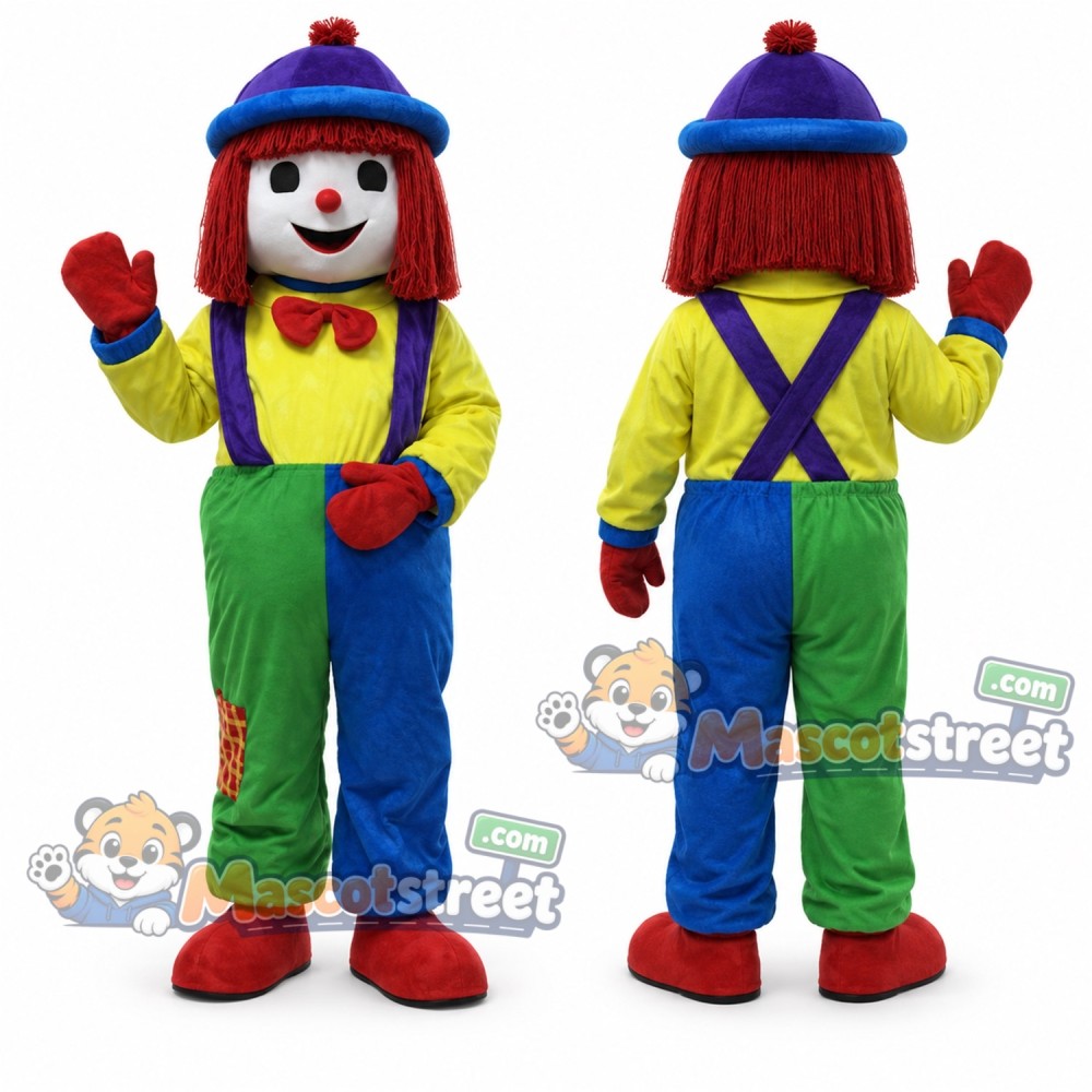 Clown Mascot Costume with Yellow Shirt, Multicolor Trousers and Knit Hat