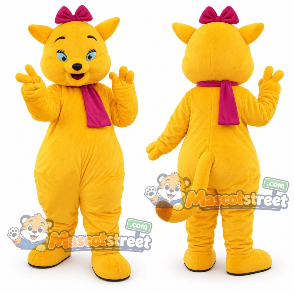 Yellow Cat Mascot Costume with Red Scarf Yellow Cat Mascot Costume with Red Scarf