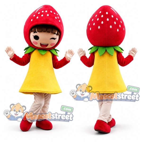 Strawberry Girl Mascot Costume with Yellow Dress
