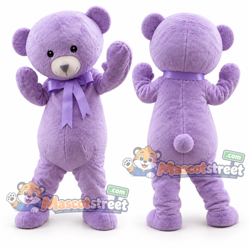 Purple Bear Mascot Costume with Purple Bow Tie Purple Bear Mascot Costume with Purple Bow Tie