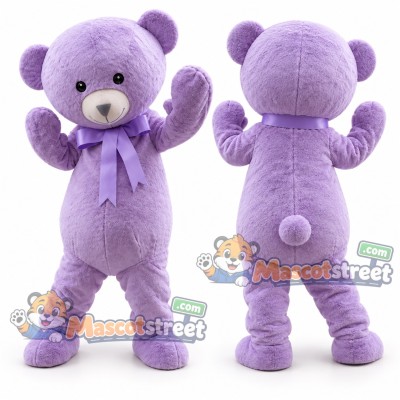 Purple Bear Mascot Costume with Purple Bow Tie Purple Bear Mascot Costume with Purple Bow Tie