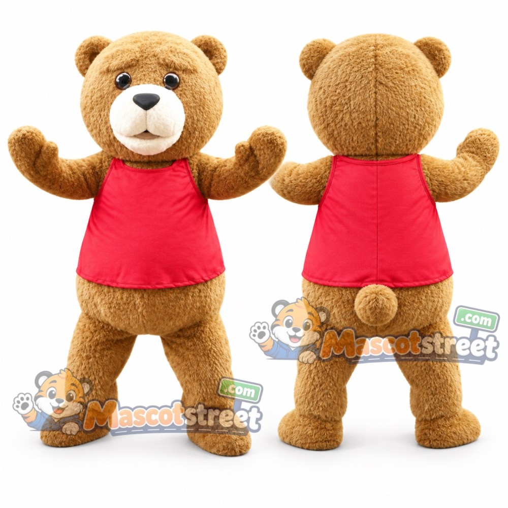 Brown Bear Mascot Costume with Red Vest