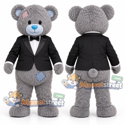 Gray Bear Mascot Costume with Black Tuxedo Gray Bear Mascot Costume with Black Tuxedo