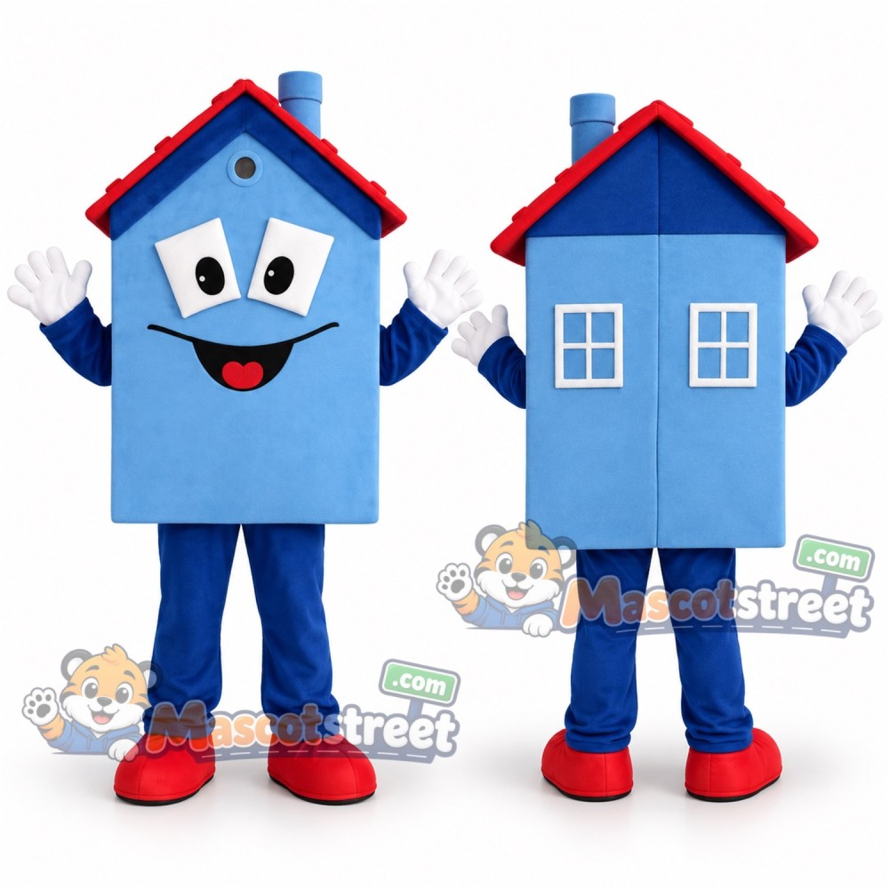 Blue House Mascot Costume Blue House Mascot Costume