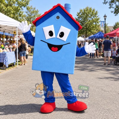 Blue House Mascot Costume Blue House Mascot Costume