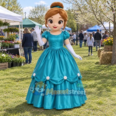 Princess Mascot Costume with Teal Gown Princess Mascot Costume with Teal Gown