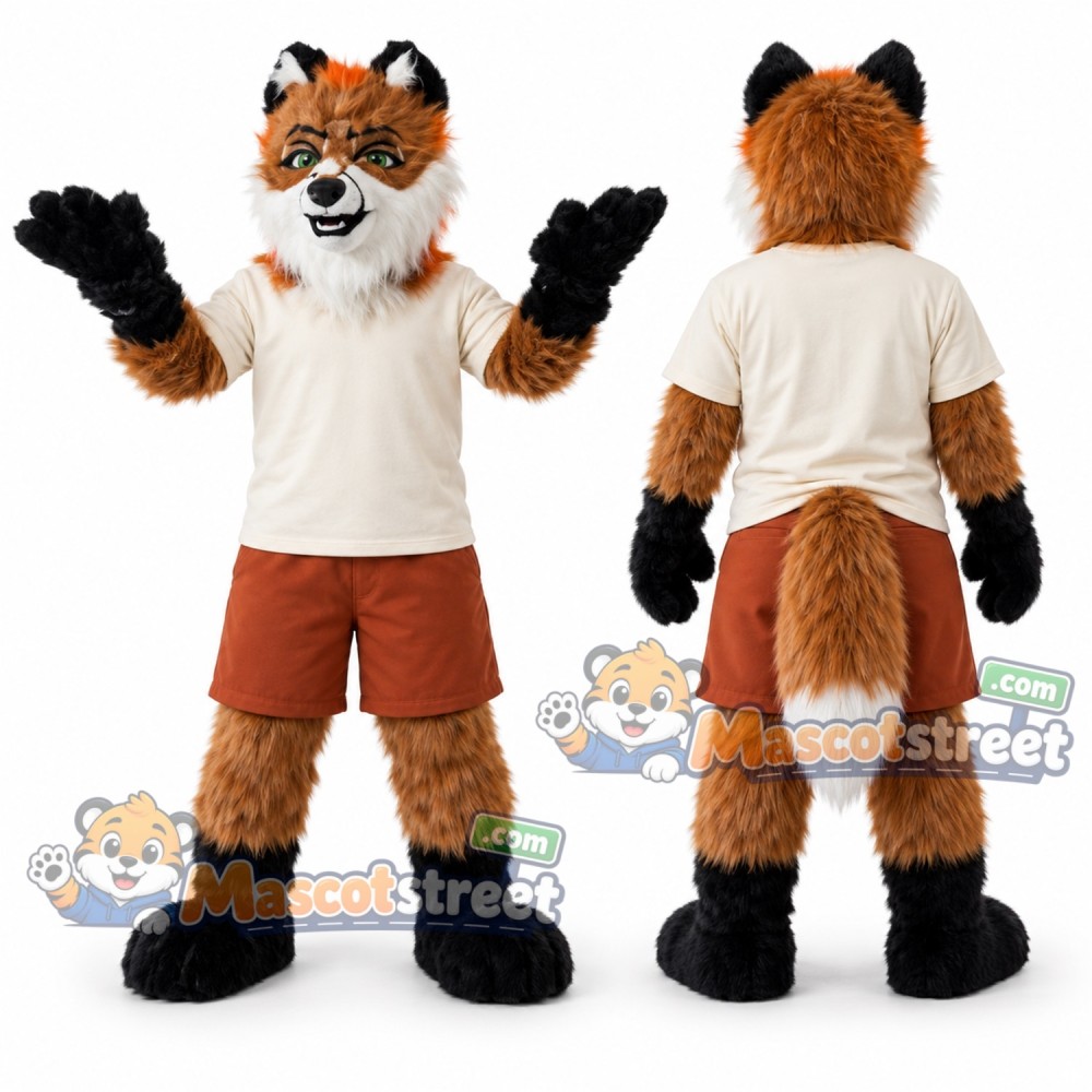 Orange Fox Mascot Costume with White Shirt and Brown Shorts Orange Fox Mascot Costume with White Shirt and Brown Shorts