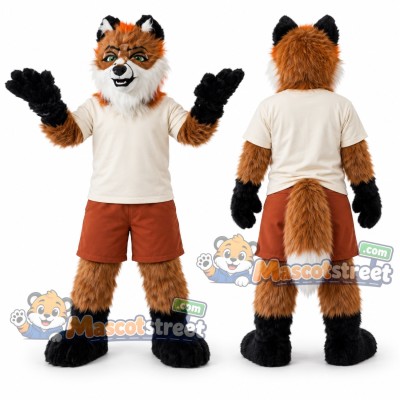Orange Fox Mascot Costume with White Shirt and Brown Shorts Orange Fox Mascot Costume with White Shirt and Brown Shorts