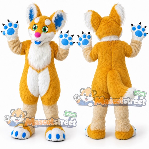 Yellow and White Canine Mascot Costume