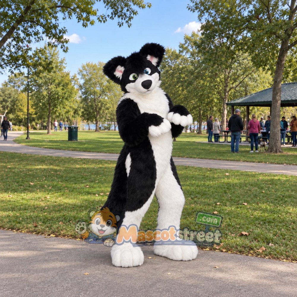 Black and White Husky Mascot Costume