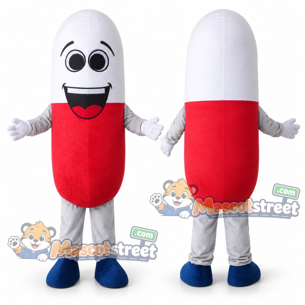 Red and White Capsule Mascot Costume Red and White Capsule Mascot Costume