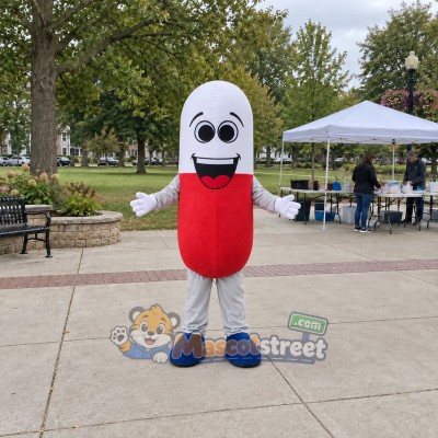 Red and White Capsule Mascot Costume Red and White Capsule Mascot Costume
