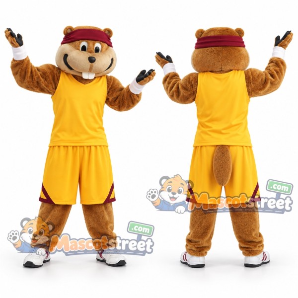 Brown Gopher Mascot Costume with Yellow Sports Uniform