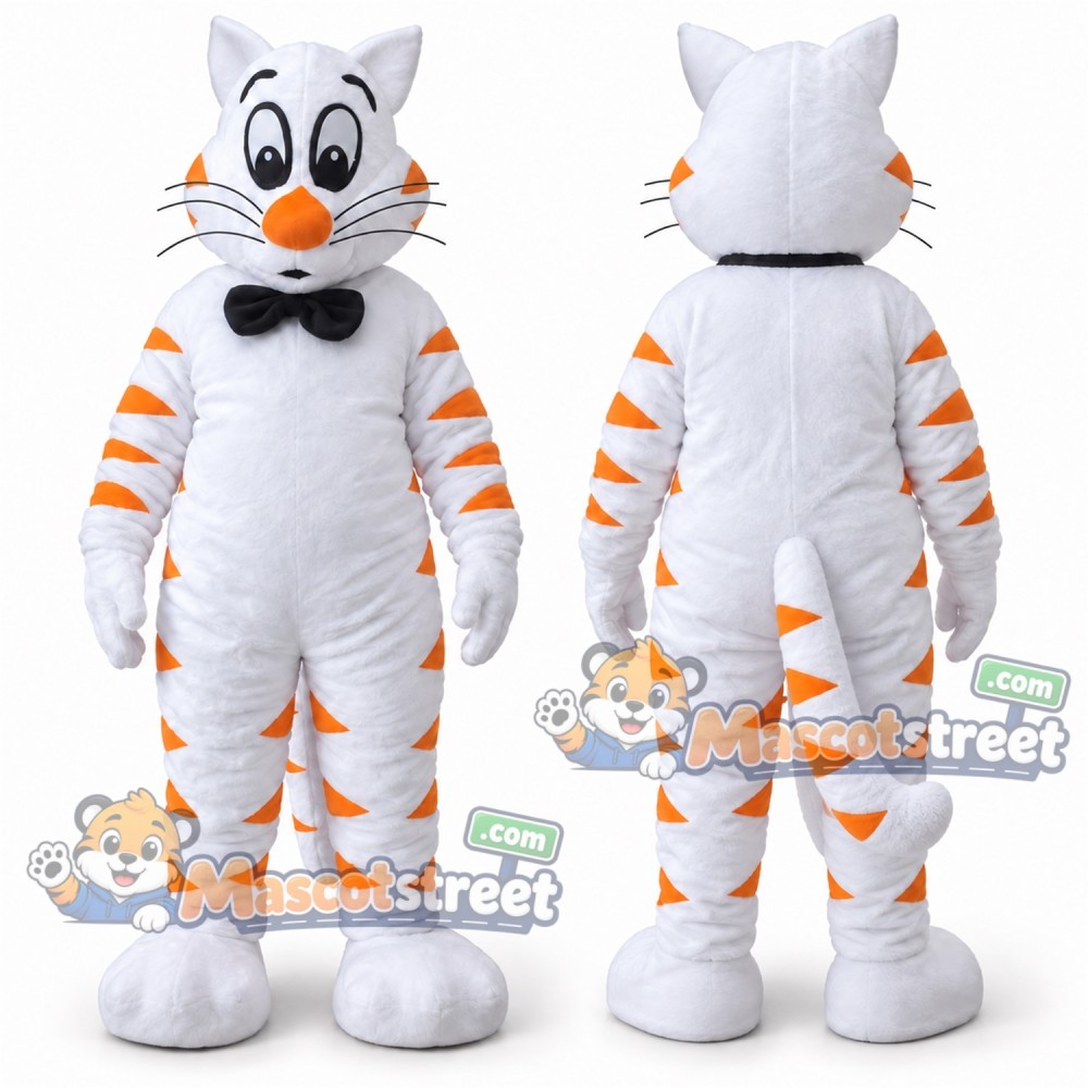 White Cat Mascot Costume with Black Bow Tie White Cat Mascot Costume with Black Bow Tie