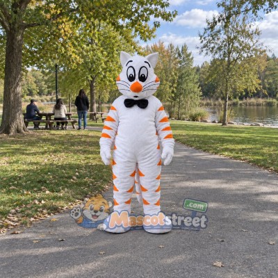 White Cat Mascot Costume with Black Bow Tie White Cat Mascot Costume with Black Bow Tie