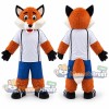 Orange Fox Mascot Costume with White Shirt and Blue Shorts