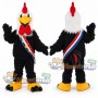 Black and White Rooster Mascot Costume with Multicolor Sash