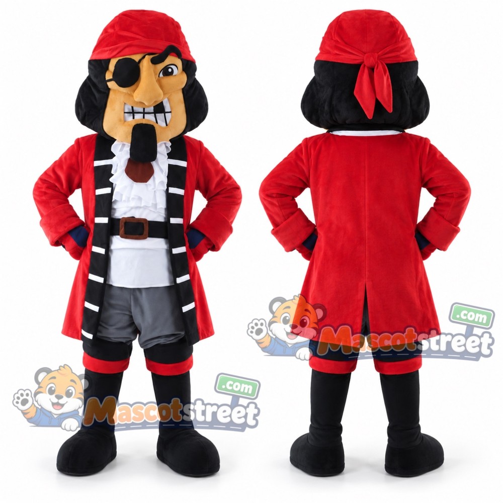 Pirate Mascot Costume with Red Coat and Red Bandana Pirate Mascot Costume with Red Coat and Red Bandana