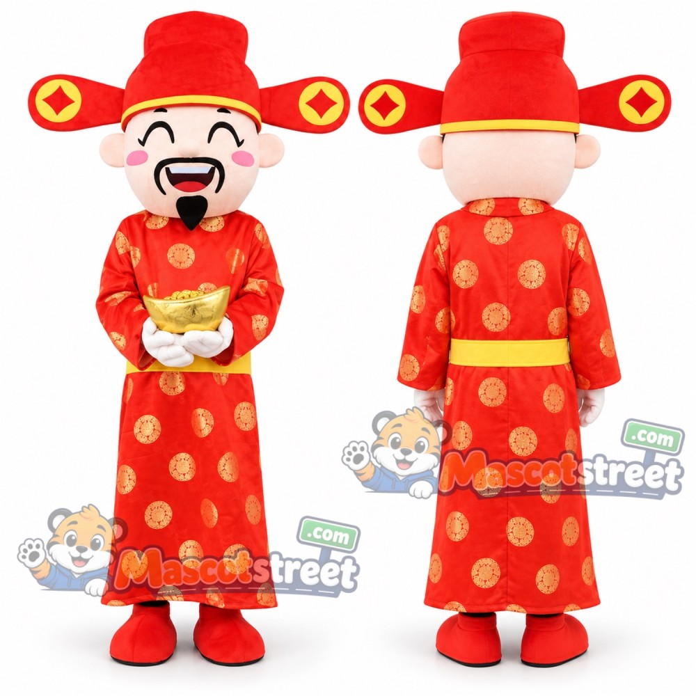 God of Fortune Mascot Costume with Red Robe and Red Hat