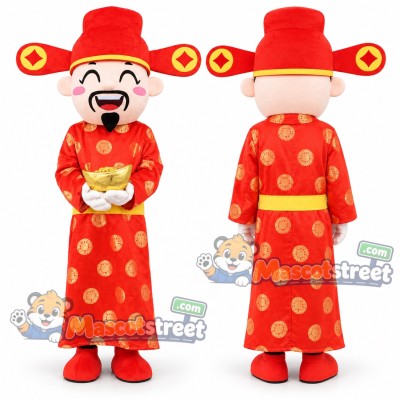 God of Fortune Mascot Costume with Red Robe and Red Hat