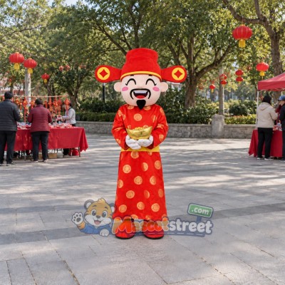God of Fortune Mascot Costume with Red Robe and Red Hat