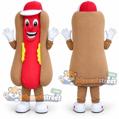 Hot Dog Mascot Costume with Red Cap Hot Dog Mascot Costume with Red Cap