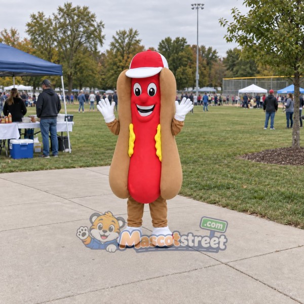 Hot Dog Mascot Costume with Red Cap