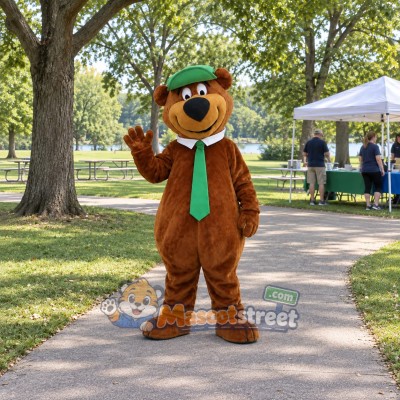 Brown Bear Mascot Costume with Green Tie and Green Hat Brown Bear Mascot Costume with Green Tie and Green Hat