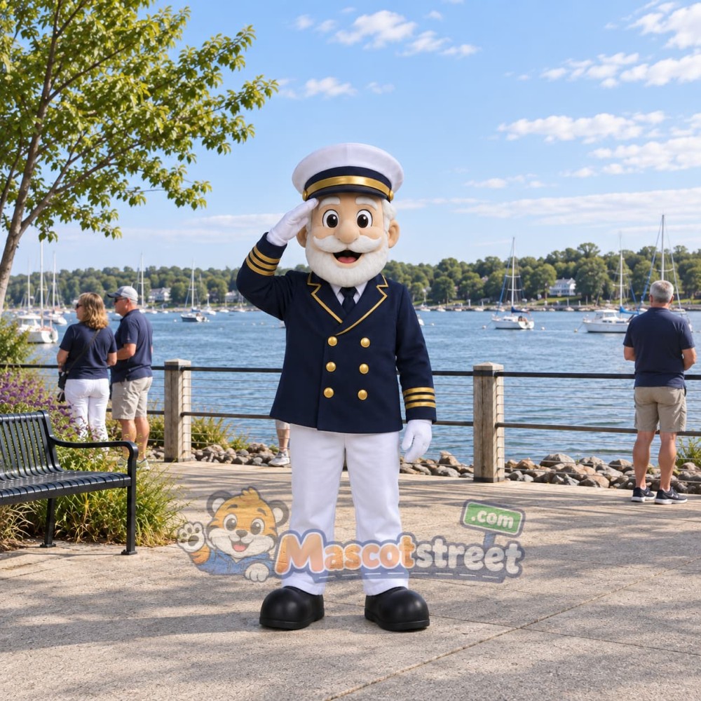 Sea Captain Mascot Costume with Navy Jacket, White Trousers and White Cap Sea Captain Mascot Costume with Navy Jacket, White Trousers and White Cap