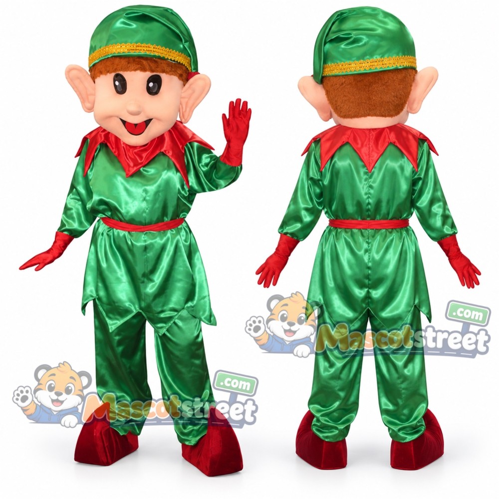 Christmas Elf Mascot Costume with Green Suit and Green Hat