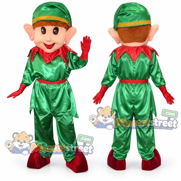 Christmas Elf Mascot Costume with Green Suit and Green Hat