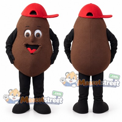 Brown Coffee Bean Mascot Costume with Red Cap