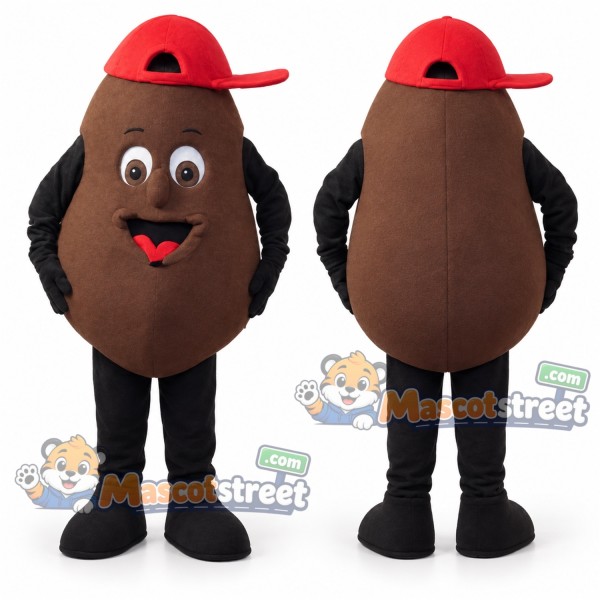 Brown Coffee Bean Mascot Costume with Red Cap