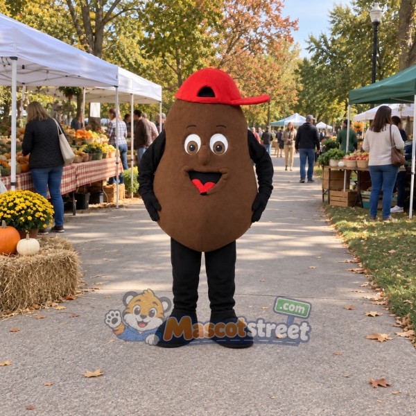 Brown Coffee Bean Mascot Costume with Red Cap