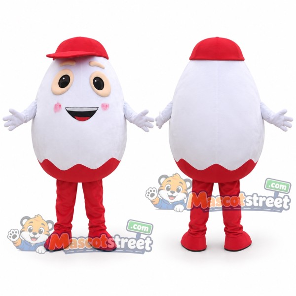 White Egg Mascot Costume with Red Cap