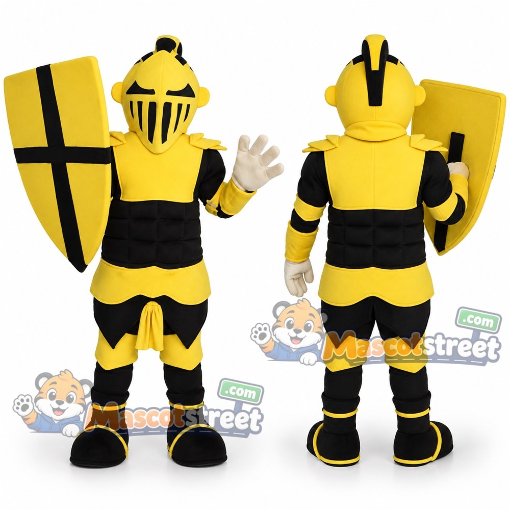 Knight Mascot Costume with Yellow and Black Armor Knight Mascot Costume with Yellow and Black Armor