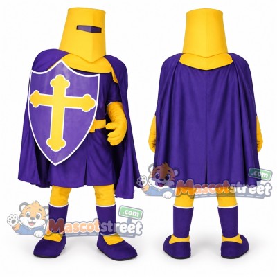 Knight Mascot Costume with Purple Cape and Yellow Helmet Knight Mascot Costume with Purple Cape and Yellow Helmet
