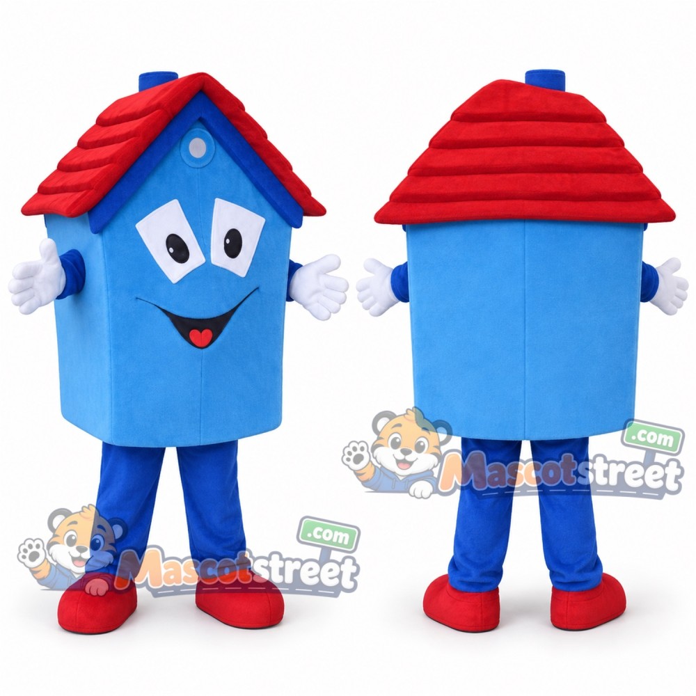Blue House Mascot Costume Blue House Mascot Costume
