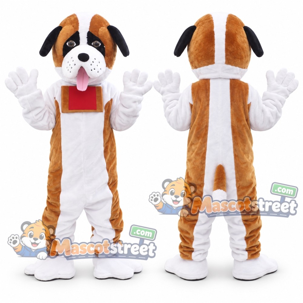 Brown and White Dog Mascot Costume with Red Bow Tie