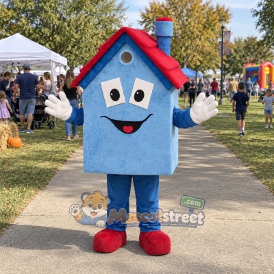 Blue House Mascot Costume Blue House Mascot Costume