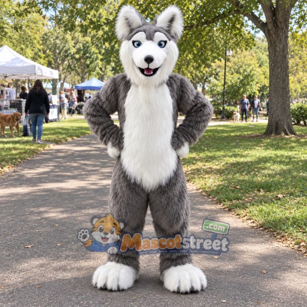 Gray Husky Mascot Costume