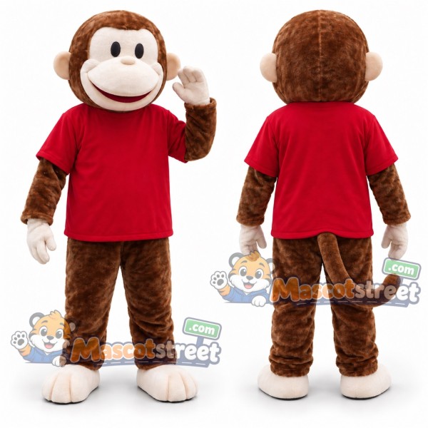 Brown Monkey Mascot Costume with Red Shirt